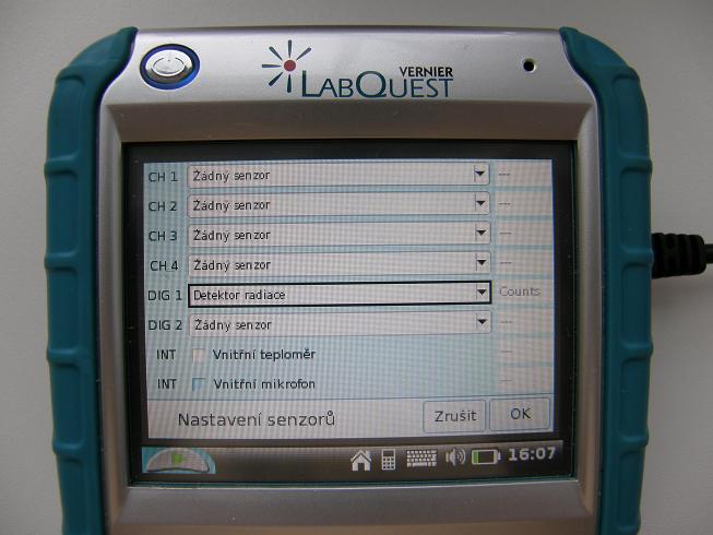 nastavení senzorů připojených k LabQuestu